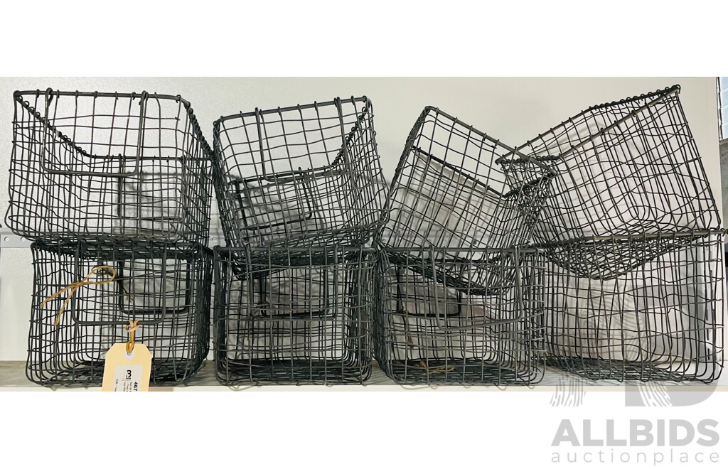 Set of Eight Wire Baskets - Five with Handles and Three Without Handles