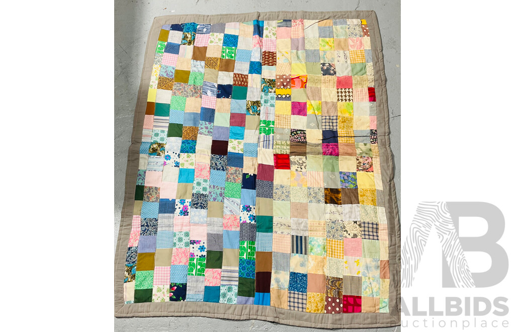 Vintage 1970s Handmade Quilt Made From 1960s and 1970s Dress Fabric