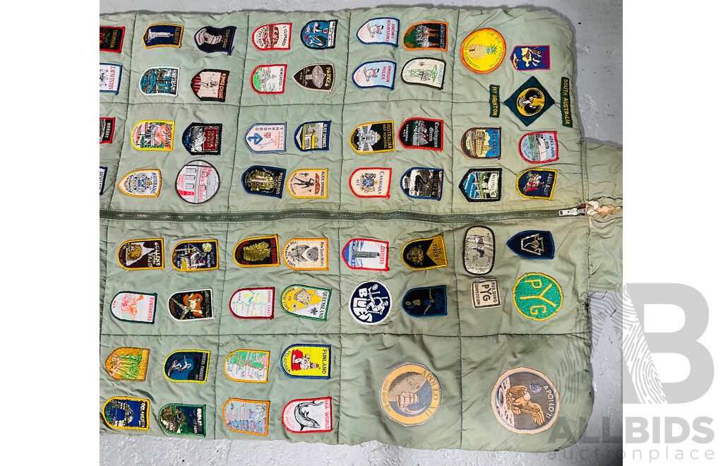 Vintage Scouts Sleeping Bag Covered in Fabric Badges