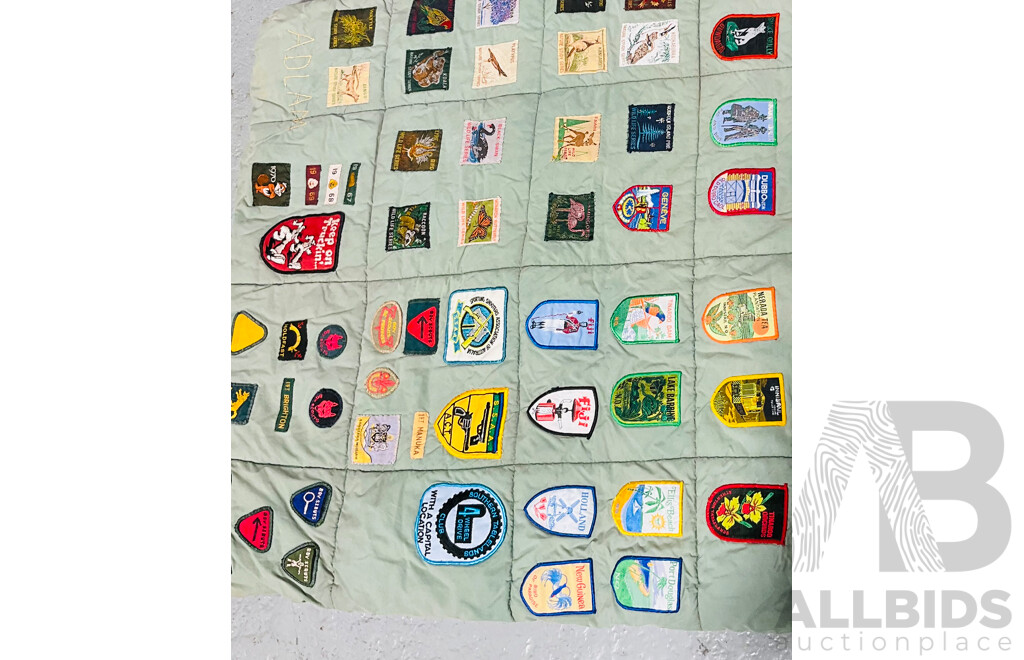 Vintage Scouts Sleeping Bag Covered in Fabric Badges