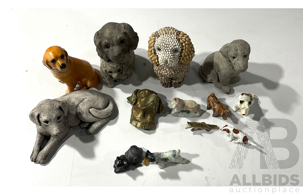 Collection of Doggie Figures in Ceramic, Resin, Composite and Shell