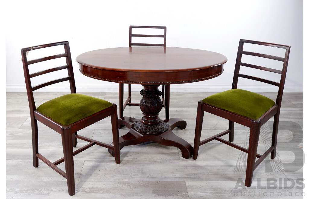 Antique Style Pedestal Breakfast Table and Three Chairs
