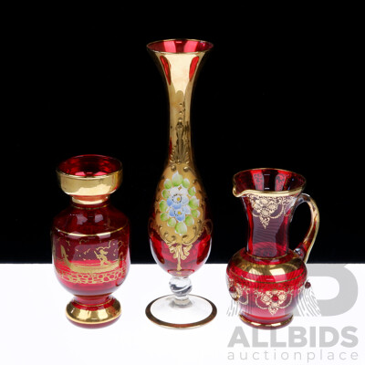 Collection Three Venetian Hand Decorated Glass Pieces