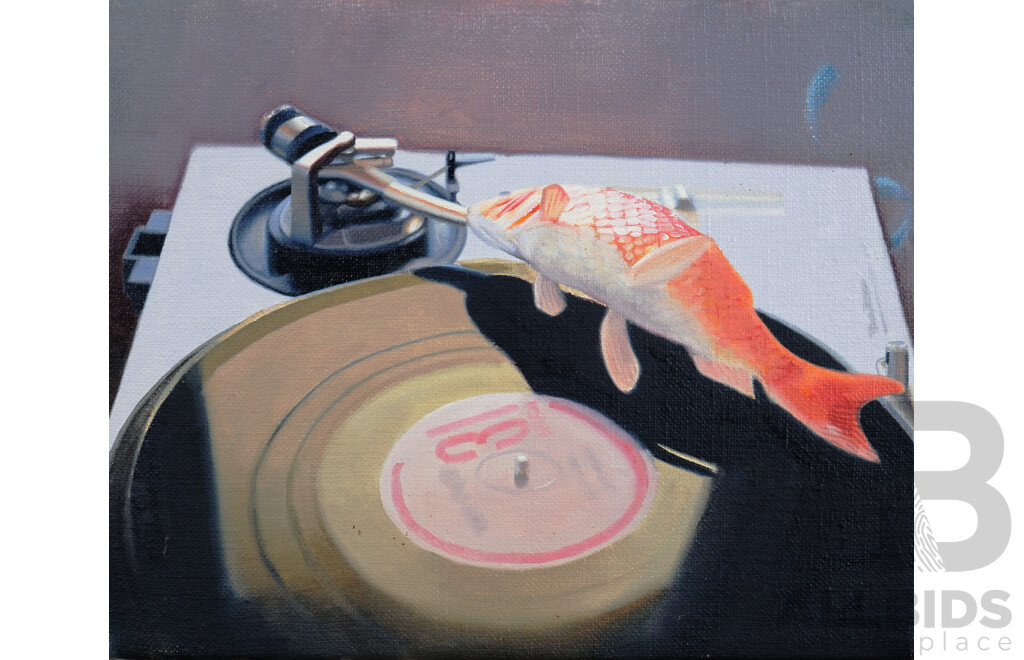 Fish on Vinyl, Oil on Canvas, Unsigned