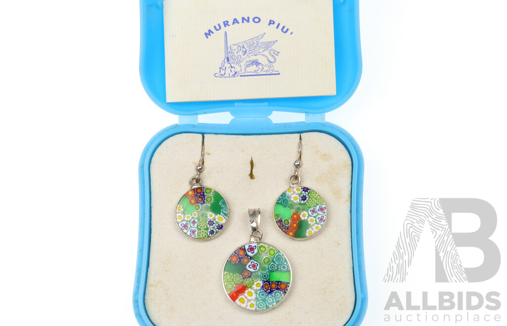 Sterling Silver Authentic Murano Glass Pendant and Earrings Set