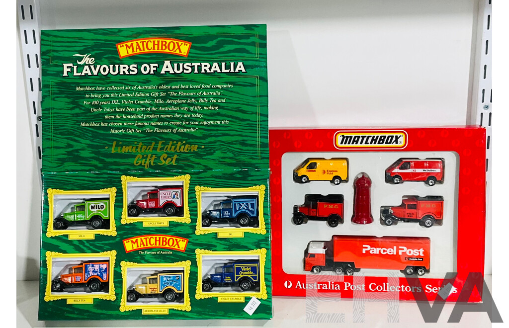 Pair of Matchbox Car Collector Sets Including the Flavours of Australia Trucks and Australia Post Collectors Series