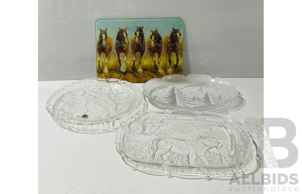 Collection of Three Glass Serving Platters and a Glass Cutting Board