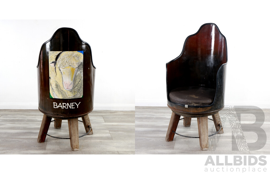 Bespoke 44 Gallon Drum Chair with 'Barney' Art Work to Back