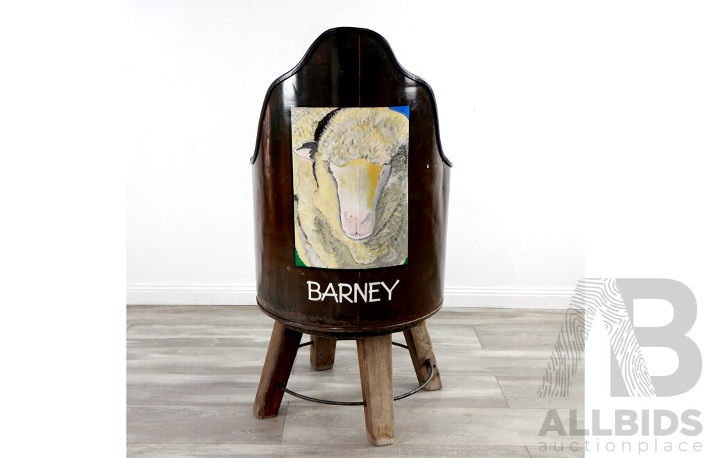 Bespoke 44 Gallon Drum Chair with 'Barney' Art Work to Back