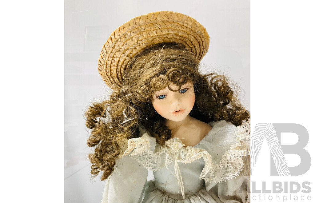 Trio of Vintage Collectible Porcelain Dolls on Stands - Including ‘ Mary Elizabeth’ From Yesterday Dreams, the Georgetown Collection by Pamela Phillips