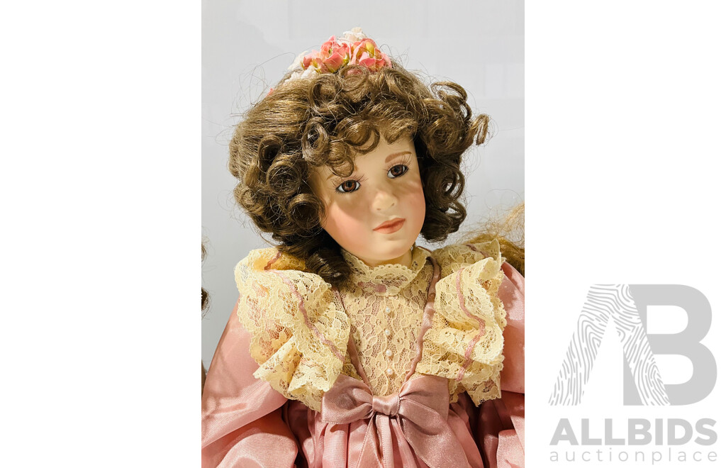 Trio of Vintage Collectible Porcelain Dolls on Stands - Including ‘ Mary Elizabeth’ From Yesterday Dreams, the Georgetown Collection by Pamela Phillips