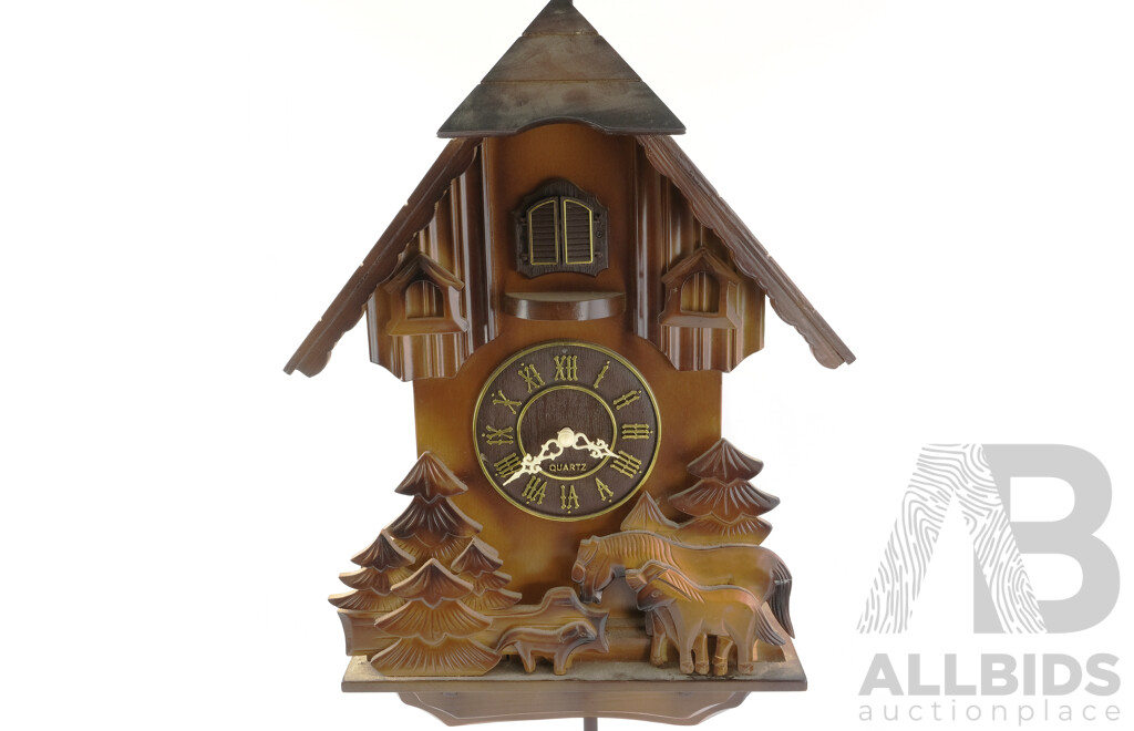 Vintage Electric Chiming Cuckoo Wall Clock with Carved Forest Scene