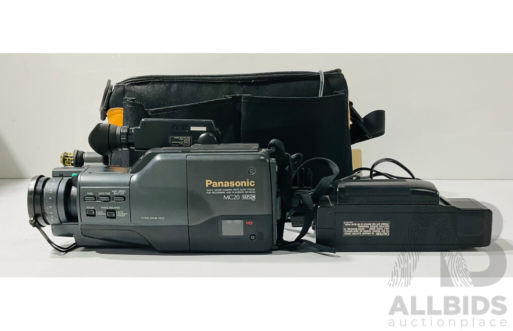 Vintage Panasonic VHS-C Movie Camera with Two Rechargeable Battery Packs, Battery Charger, Transport Case and More