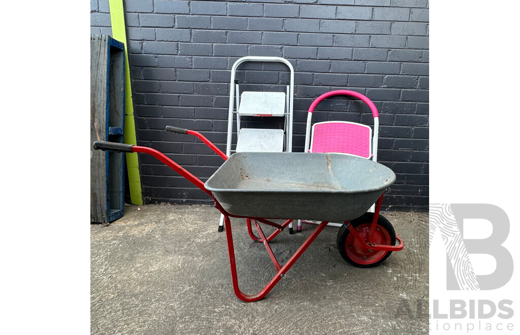 Wheelbarrow with Two Metal Folding Ladders