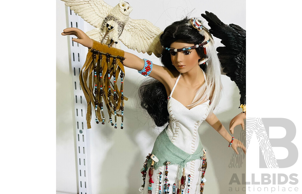 Trio of Limited Edition Porcelain Dolls From the Native American Legends Series Including Two with Certificate of Authenticity and All on Stands