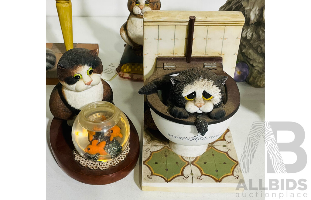 Cute Collection of Cats! Seven Comic & Curious Cat Figurines by Linda Jane Smith and a Franklin Mint Purrfection! Limited Edition Hand Painted Cat Figurine