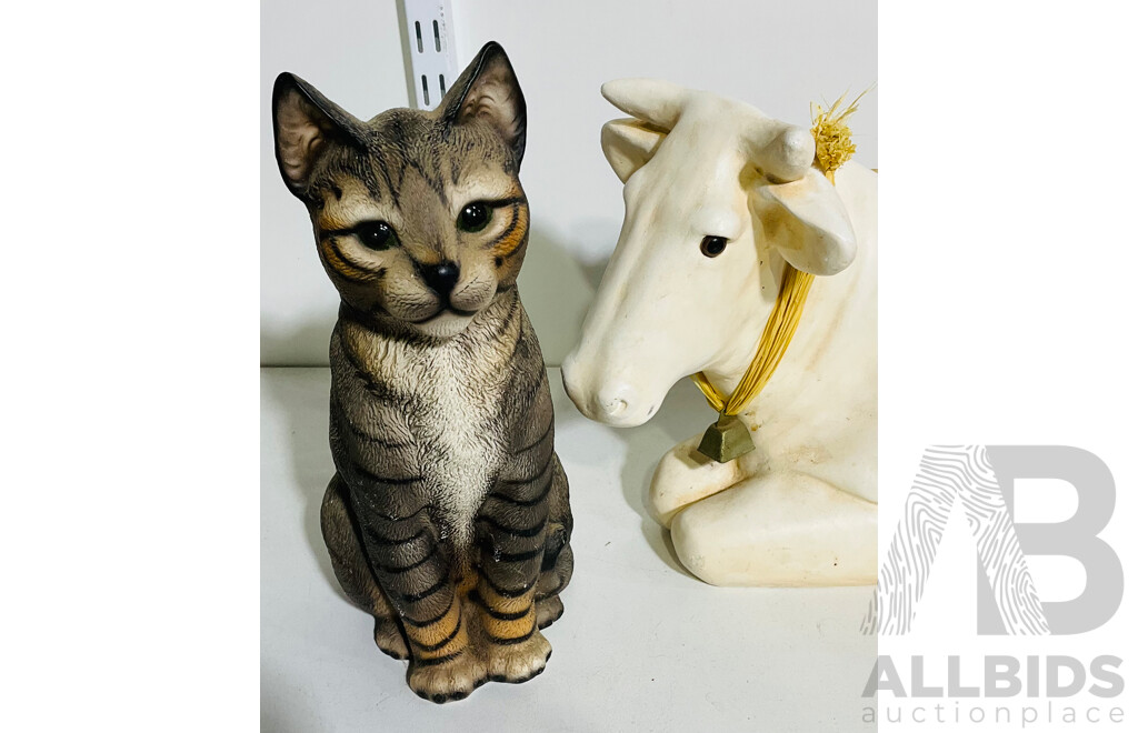 Trio of Collectible Decorative Ceramic Animals - Cat,  Cow and Rabbit