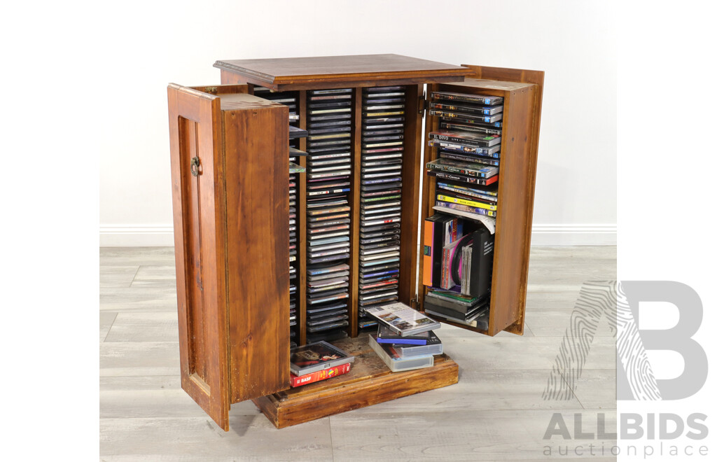 Pine Cabinet Filled with Dvd's, Cd's and More