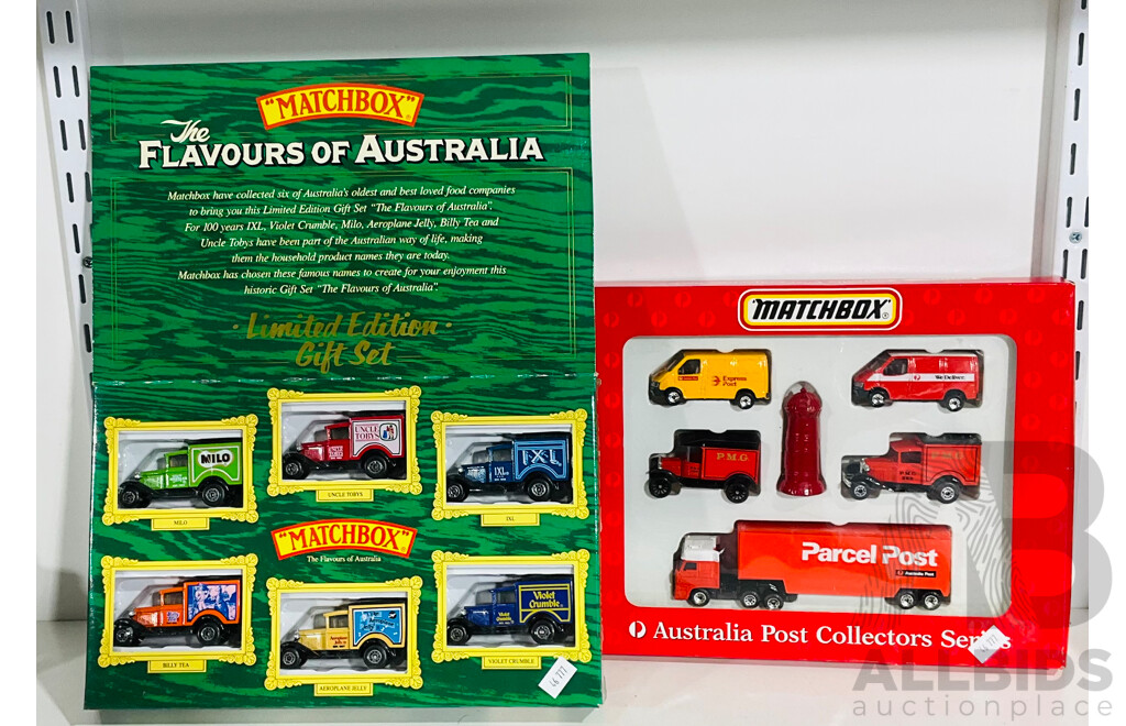 Pair of Matchbox Car Collector Sets Including the Flavours of Australia Trucks and Australia Post Collectors Series