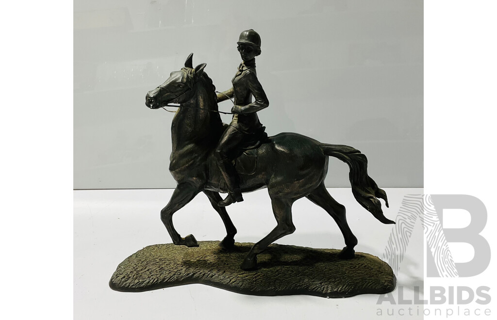 Lady on Horse Cast Bronzed Figurine - in the Charge Beersheba Light Horse Figurine Box.