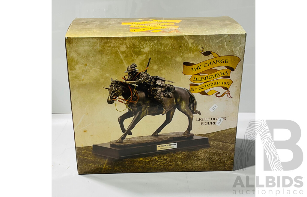 Lady on Horse Cast Bronzed Figurine - in the Charge Beersheba Light Horse Figurine Box.