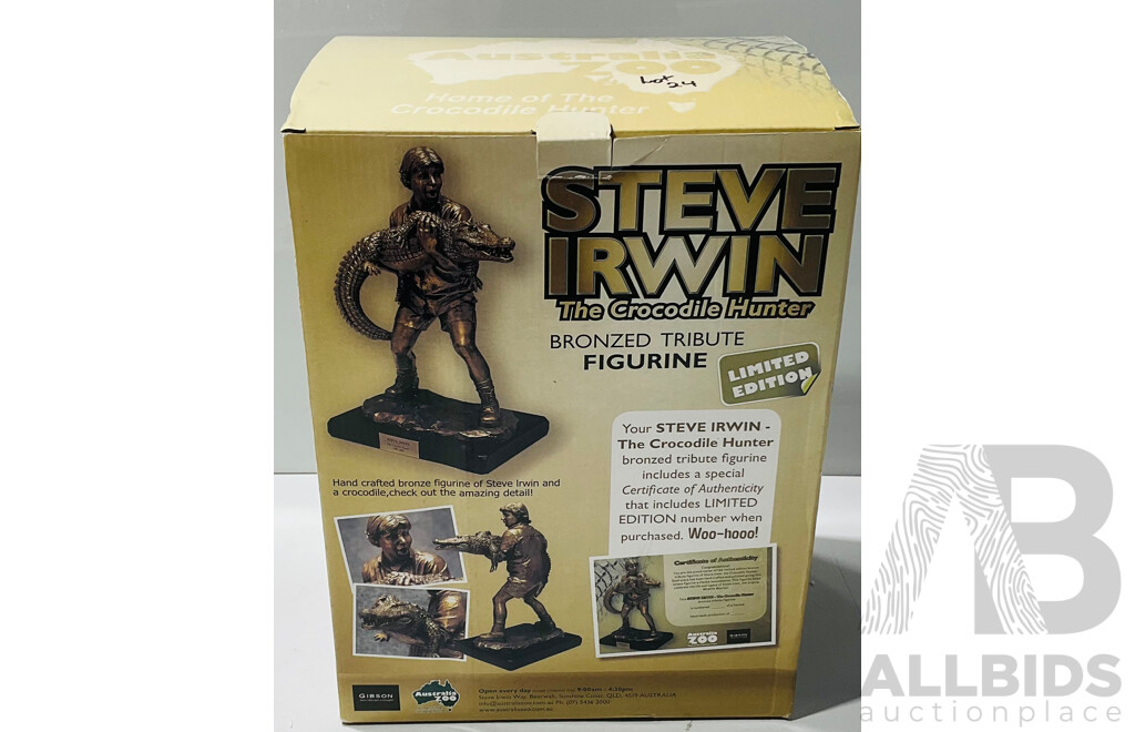 Limited Edition Bronze Tribute Figurine of Steve Irwin, the Crocodile Hunter - in Original Box with Certificate of Authenticity