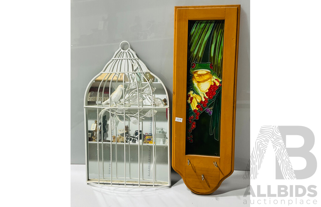 Mirror of Caged Bird and Key Holder Featuring Painted Tiled Frog
