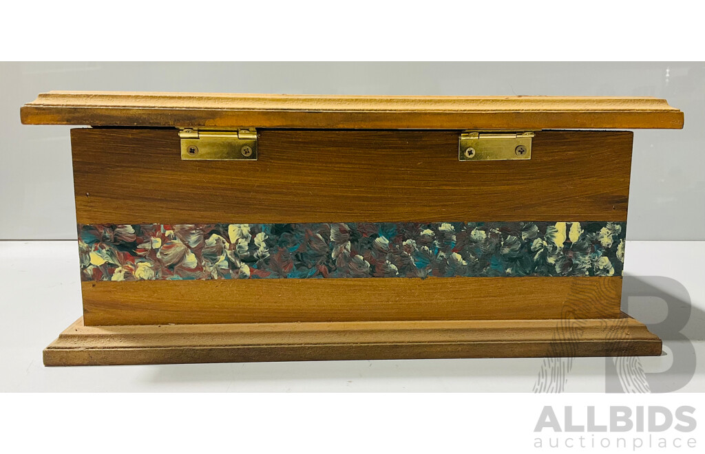 Hand Painted Wood Jewellery Box Full of Varied Costume Jewellery - Some Still with Tags Attached