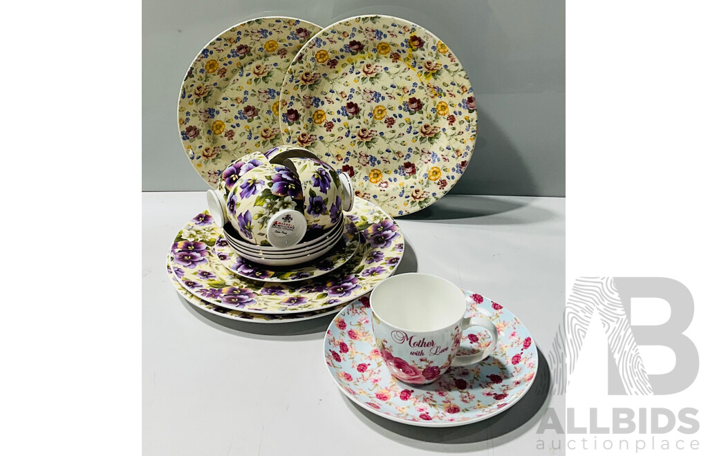 Collection of Maxwell Williams Cream Peony Tea Cups and Saucers and Other - All Floral Designs