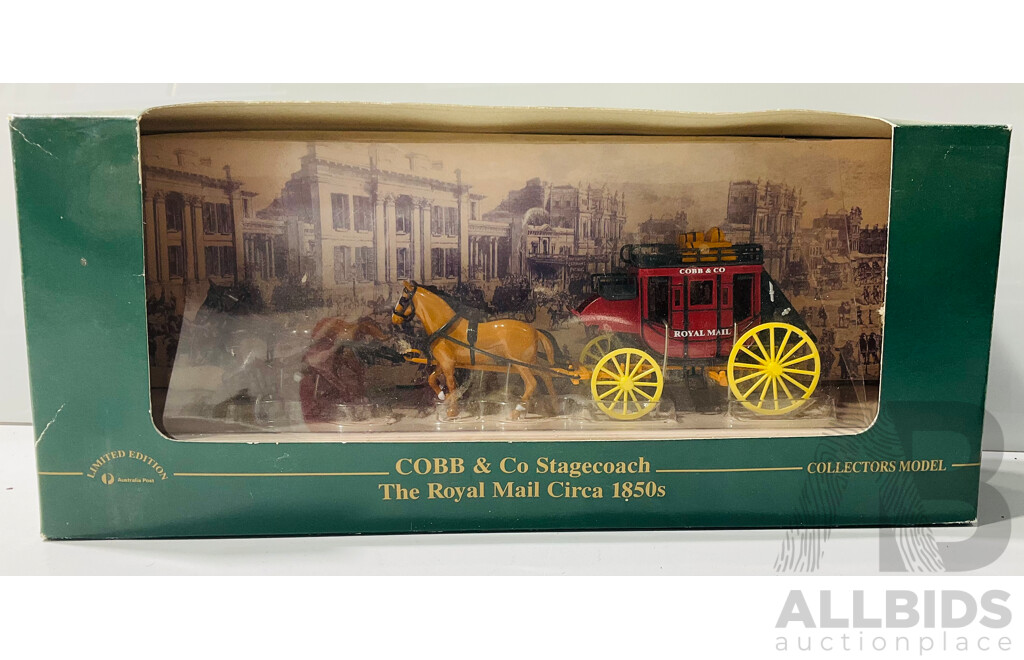Matchbox Limited Edition Royal Mail Cobb and Co Stage Coach Alongside Limited Edition Collectors Model PMG Delivery Van 1938 Chevy Money Box - Both in Original Boxes