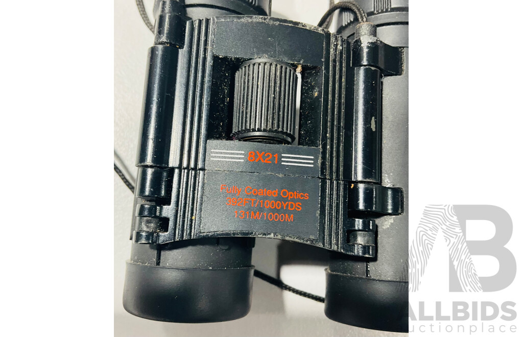 Vintage EIKOW Air Port 8 X 40 Binoculars in Original Leather Case Alongside Smaller 8 X 21 392 Ft Binoculars