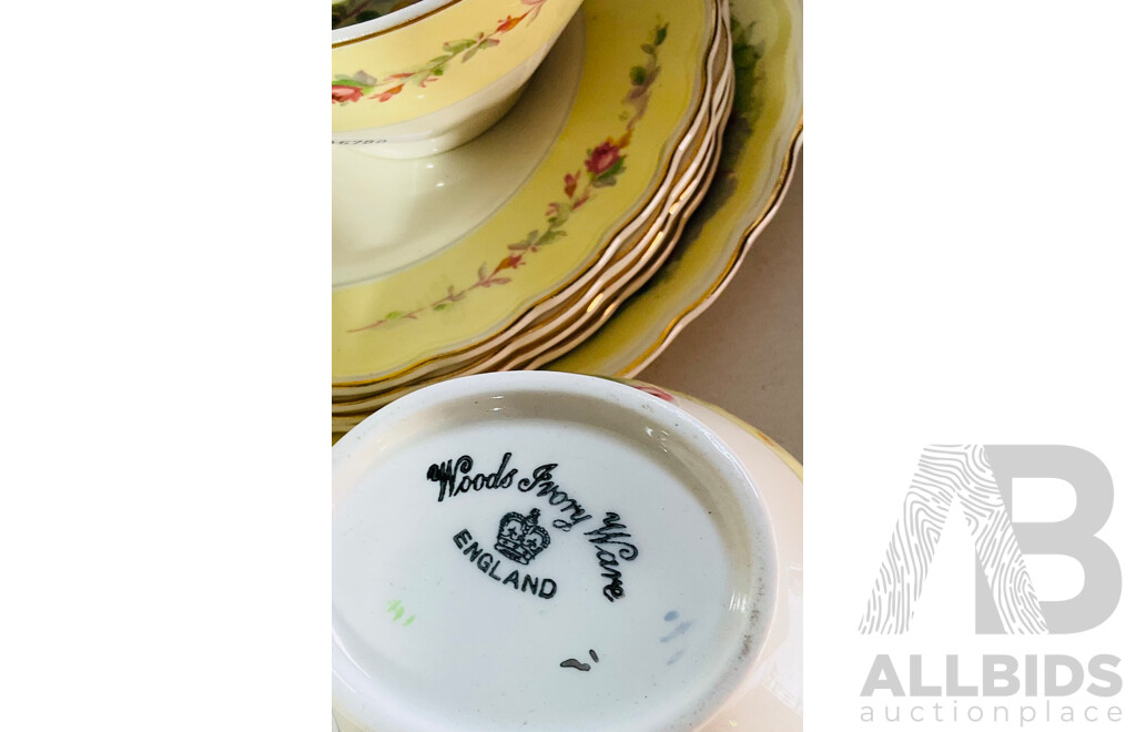 Vintage Woods Ivory Ware Tea Set Including Six Tea Cups, a Creamer and a Sugar Bowl