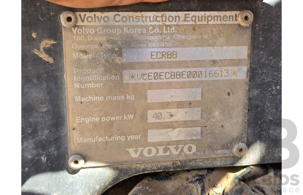 Volvo ECR88 Plus 8 Tonne Crawler Hydraulic Excavator Diesel 59hp 3.4L