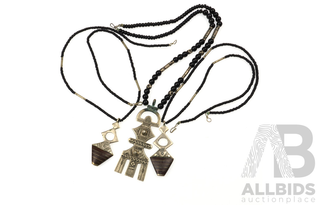 Black Onyx Beaded Tribal Necklaces X 3