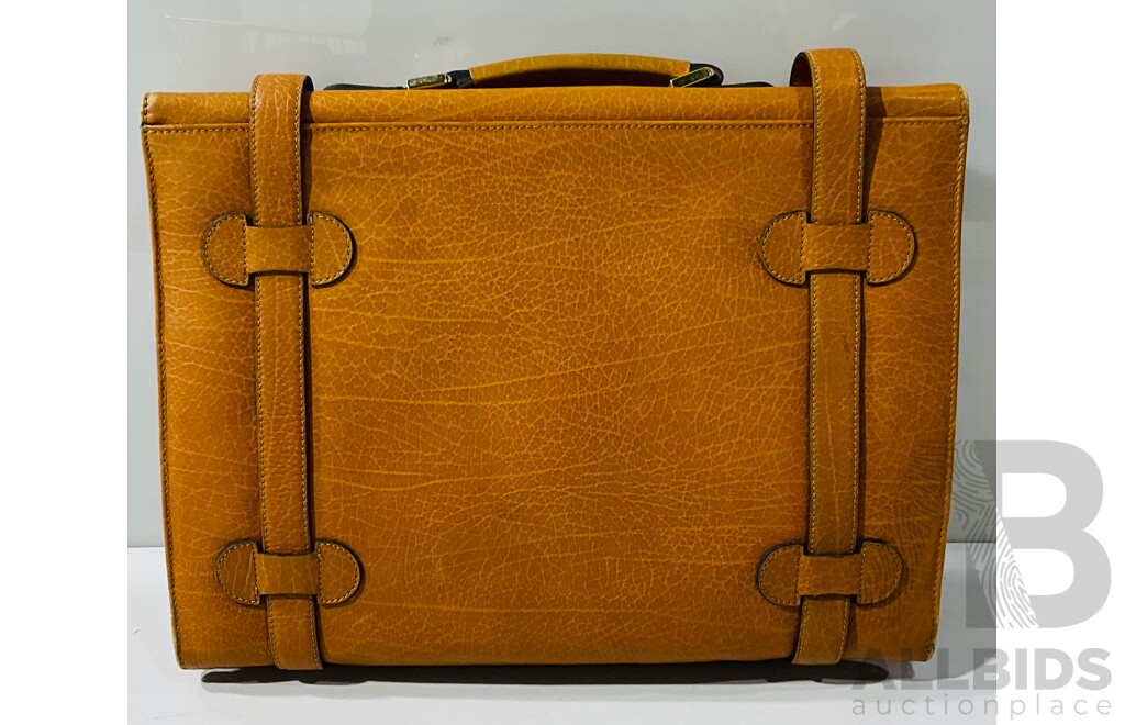 Vintage Gold Pfeil Caracciola Briefcase in Cognac Leather with Brass Hardware & Golden Arrow Logo Made in West Germany