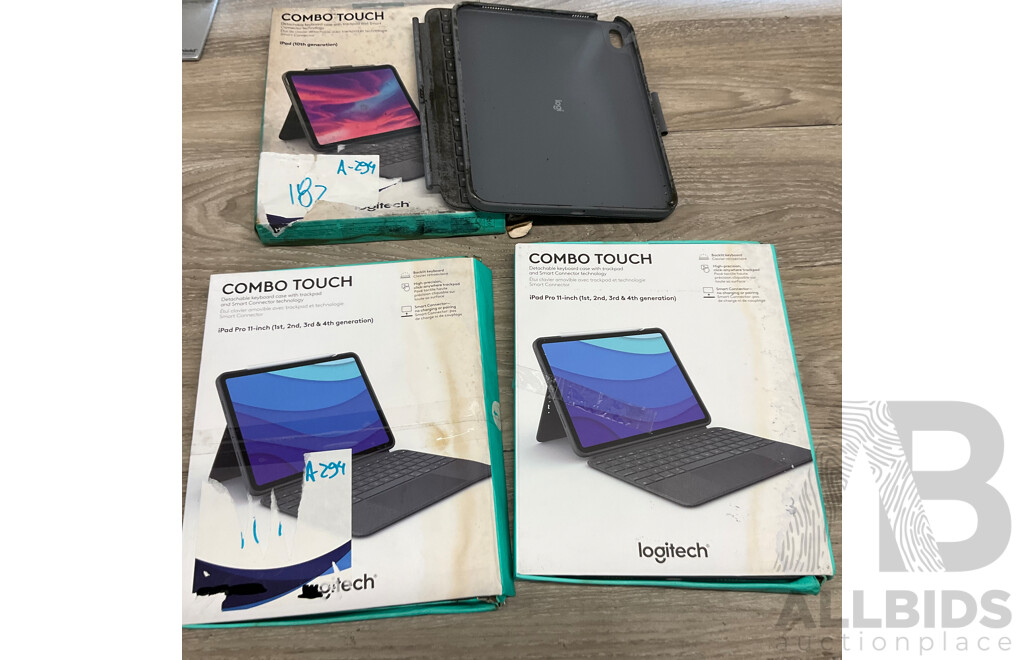 LOGITECH Combo Touch  Detachable Keyboard Case with Trackpad and Smart Connector Technology - Lot of 3