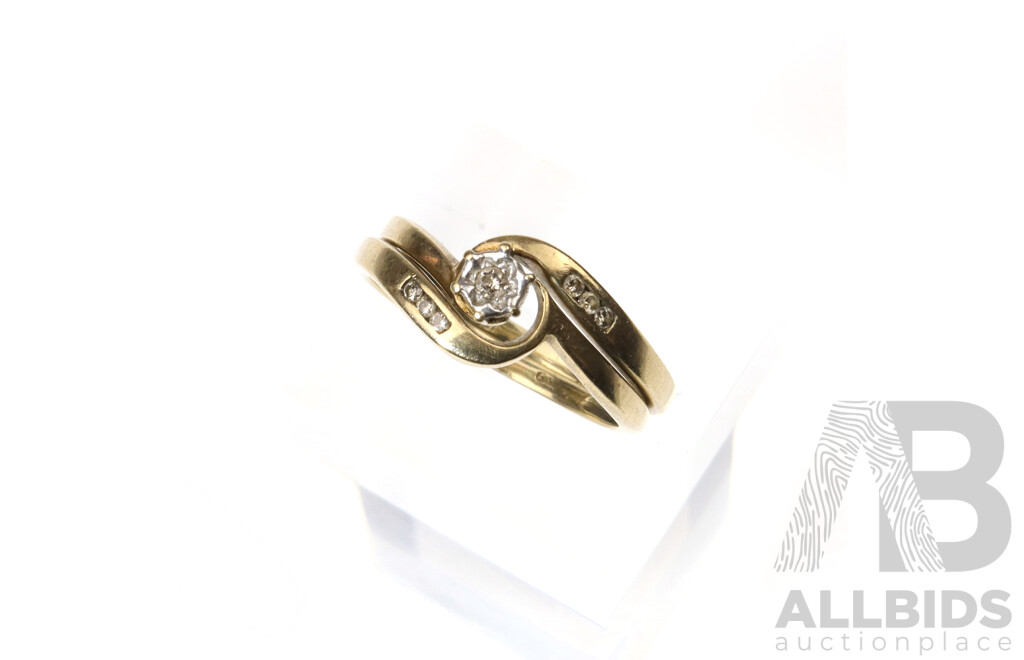9ct Vintage Goldmark Diamond Set Fitted Bridal Rings, Est TDW 0.10ct, Size R, 3.79 Grams