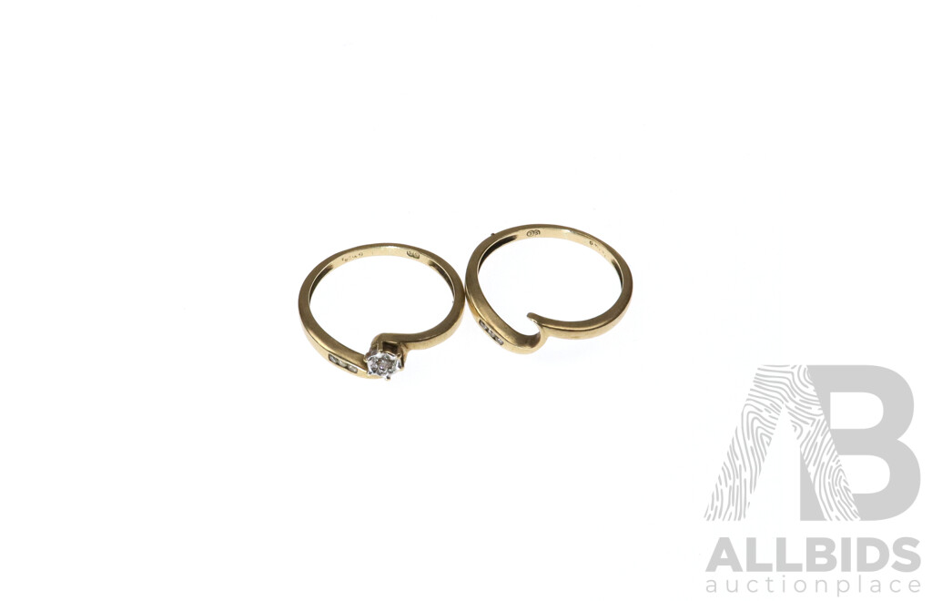 9ct Vintage Goldmark Diamond Set Fitted Bridal Rings, Est TDW 0.10ct, Size R, 3.79 Grams