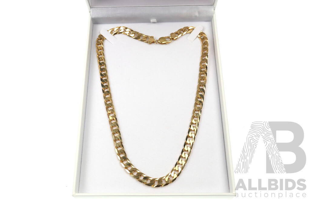 9ct Flat Curb Link Chain, 10mm Wide, 55cm Long, 70.07 Grams