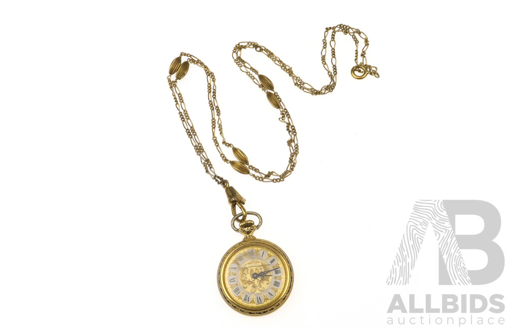 Bucherer Vintage Pocket Watch 28mm on Chain, Gold Plated Unisex