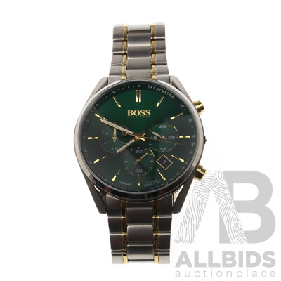 Hugo Boss 151878 Green Chronograph Men's Watch 44mm Two Stone All Stainless Steel