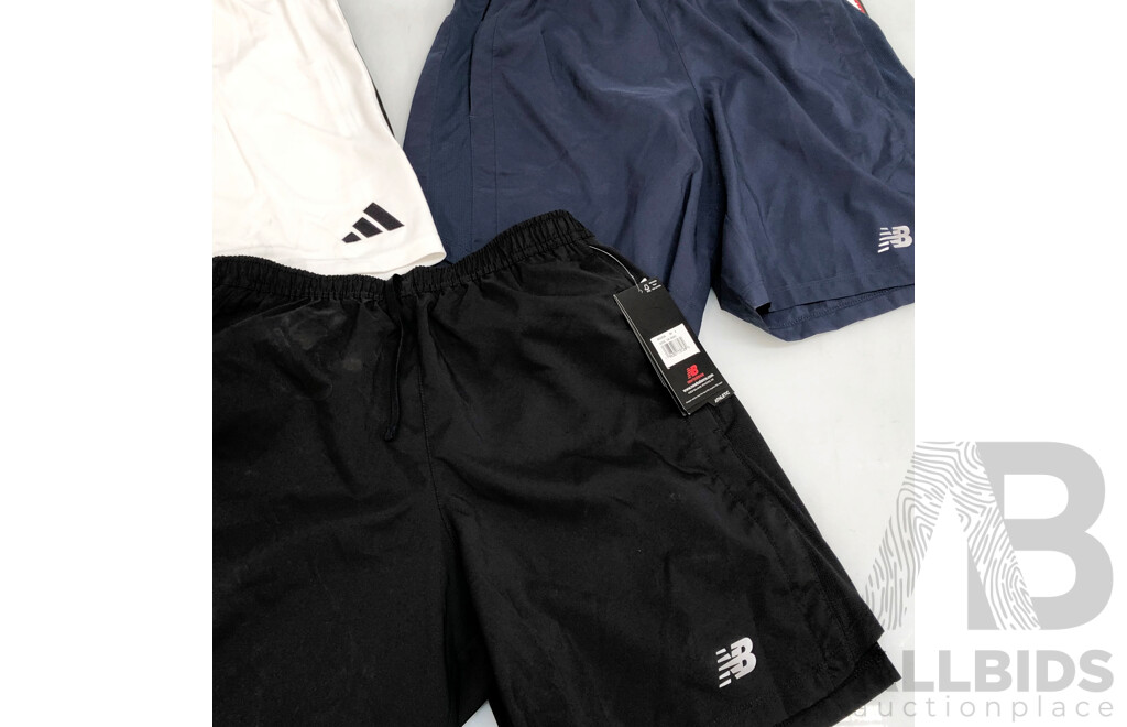 1x Adidas White and Black Shorts Size M, 2x New Balance Size S Shorts
