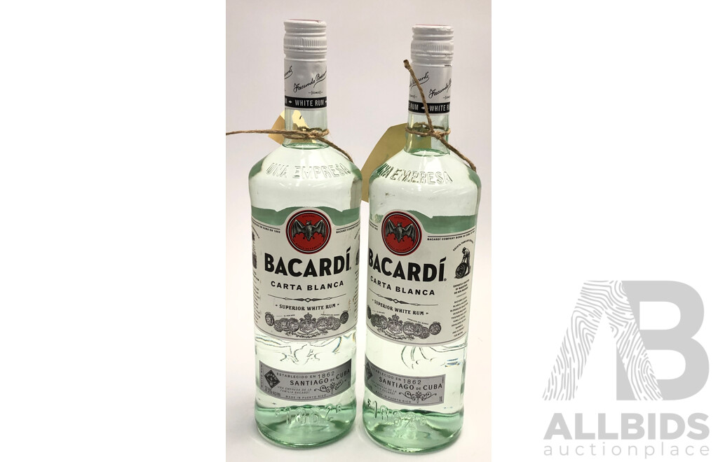 2x 1L Bottles of Bacardi Carta Blanca White Rum