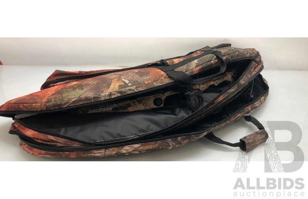 Hunter Camo Carry Case with Lynx Series 1200 Bow, Martin Pro Series Black Panther Bow and Redzone Camo Bow