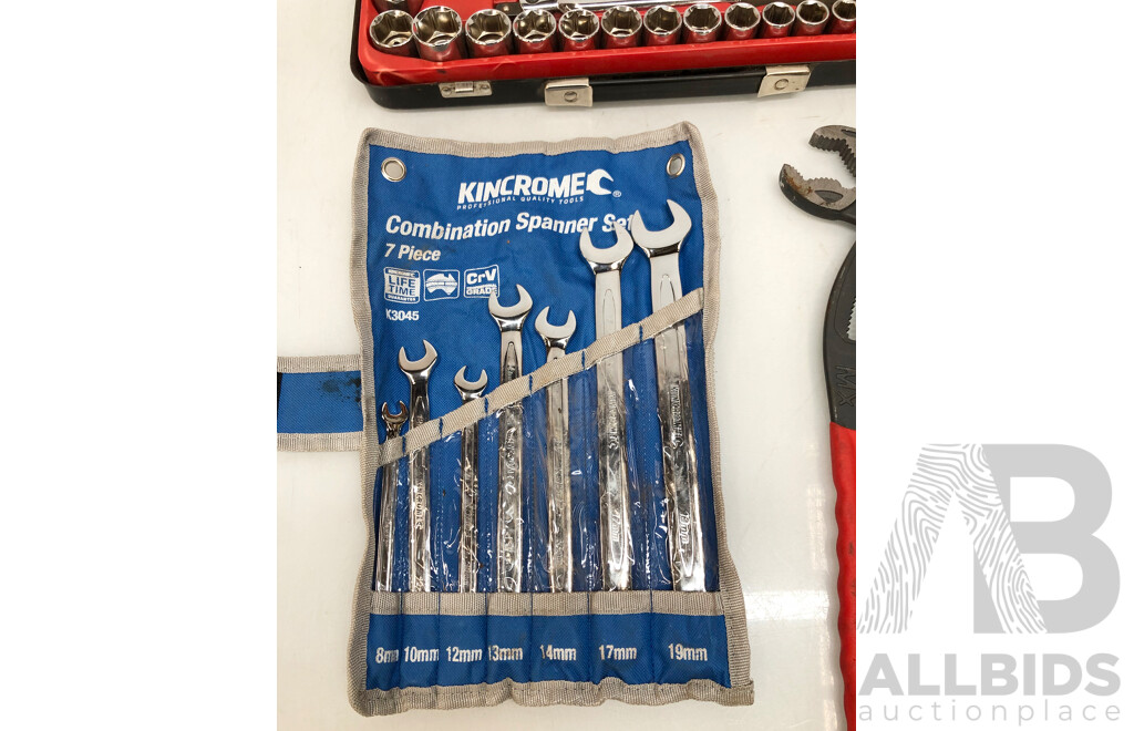 Assortment of Tools Including 41 Piece 1/2' Drive Socket Set Bahco Spanners and More