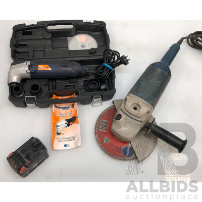 Bosch GWS 22-230 9 Inch Grinder, the Renovator Multi Tool Kit and Milwaukee M18 4.0Ah Battery