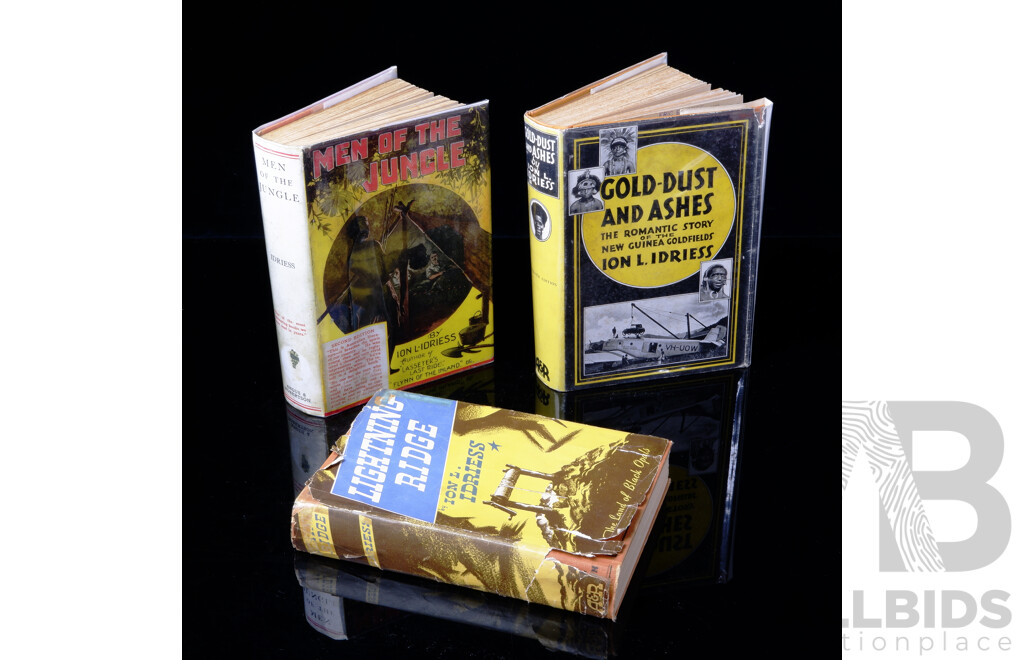 Collection Four Vintage Ion Idriess Titles Comprising Men of the Jungle, Gold Dust and Ashes, Lightning Ridge,  All Hardcover