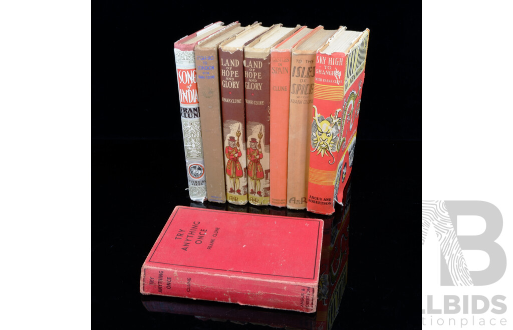 Collection Eight Vintage Frank Clune Titles, All Hardcover, Including First Editions, Song of India, Land of Hope & Glory & Castles of Spain,
