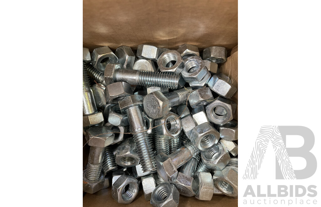 Zinc Plated Nuts and Bolts - Assorted Sizes - Lot of 280 Approximately