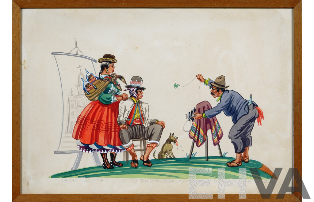 Ada Peacock (20th Century), La Foto Nupcial (The Wedding Photo) La Paz, Bolivia, Watercolour